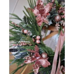 Duży wieniec zimowy świąteczny Bożonarodzeniowy Pudrowy Róż